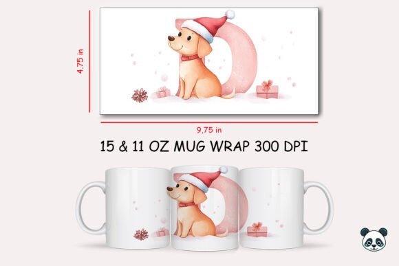 Christmas Baby Letter D with Dog Mug Wrap Design
