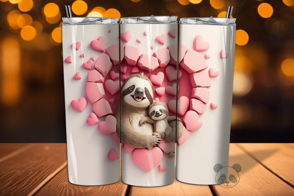Elevating Custom Drinkware with Mom Baby Sloths 3D Tumbler Wrap Designs