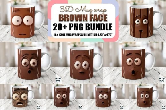Elevating Sublimation Branding with the Brown Cartoon Face 3D Mug Wrap Bundle