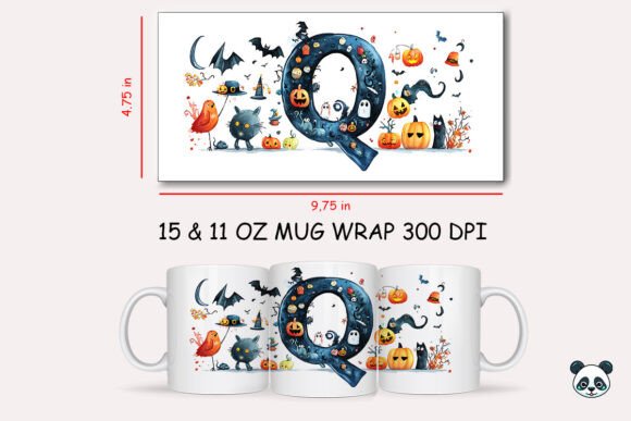 Halloween Letter Q Mug Wrap: Spooky Sublimation Design