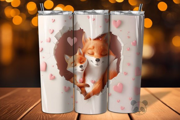 Mom Baby Foxes 3D Tumbler Wrap Design
