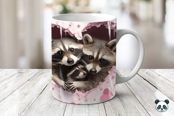 Mom Baby Raccoons 3D Mug Wrap 2 Design Guide