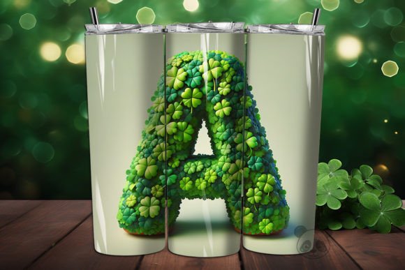 St. Shamrock Letter A: 3D Tumbler Wrap Design
