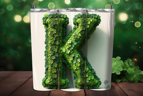 St. Shamrock Letter K 3D Tumbler Wrap Design