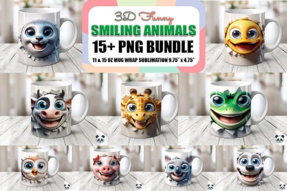 Unlock Creative Potential with the Smiling Animals 3D Mug Wrap Bundle
